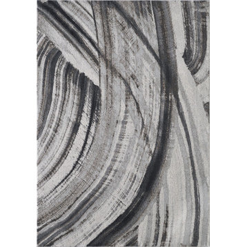 Illusions Elements Abstract Watercolor Area Rug, Ivory/Grey, 3'3 X 4'11