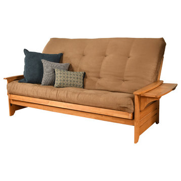 Mesa Frame Queen Futon With Butternut Finish, Suede Peat