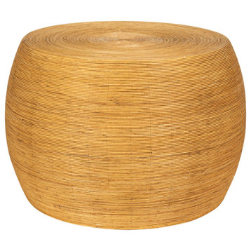 Wide Rattan Round Accent Table, Natural, Natural