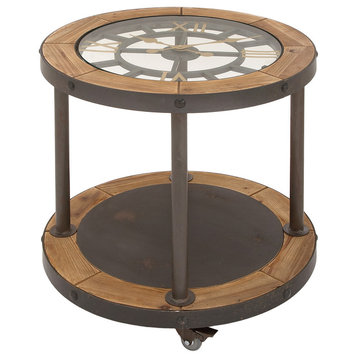 Urban Designs Clock Top Industrial Round Accent Table