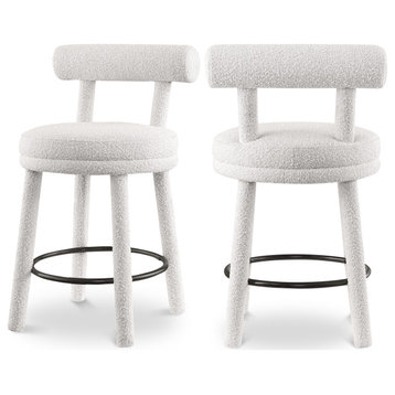 Parlor Boucle Fabric Upholstered Stool (Set of 2), Cream