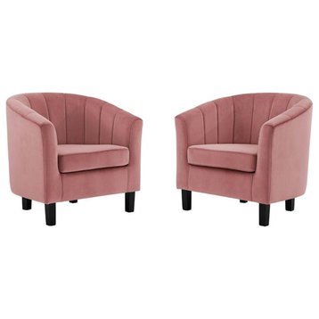 Modway Prospect Modern Performance Velvet Armchair in Dusty Rose Pink (Set of 2)
