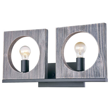 Rustic Wood In Gray Color 2-Light Wall Light, No Bulbs 21 1/8"X 10 3/8"