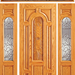 Pre-hung Mahogany Arch Lite Exterior Two Side lights Transom Door - Front Doors