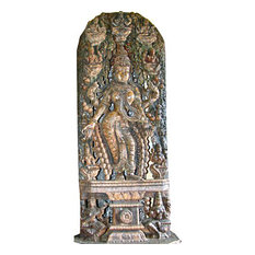 Consigned Lakshmi Statue Holding Lotus Temple Sculpture Supreme Goddess of Money