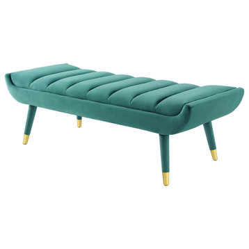 Modern Designer Lounge Lobby Accent Chair Bench, Velvet Fabric, Aqua Blue
