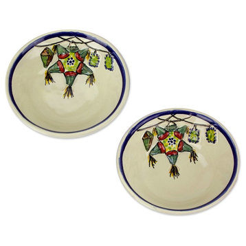 Pinatas Majolica Ceramic Dinnerware Bowls, Set of 2