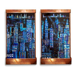 4 Foot tall Rainy Night Manhattan Diptic Wall Fountain - Indoor Fountains