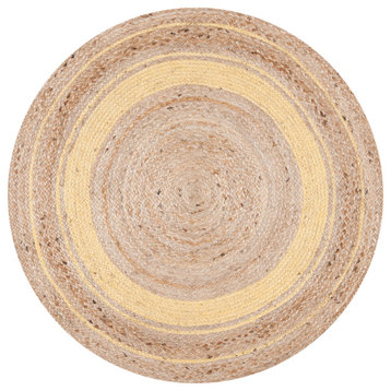 Safavieh Natural Fiber Nf120C Striped Rug, Natural and Yellow, 5'0"x5'0" Round