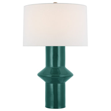 Maxime Medium Table Lamp in Emerald Crackle with Linen Shade