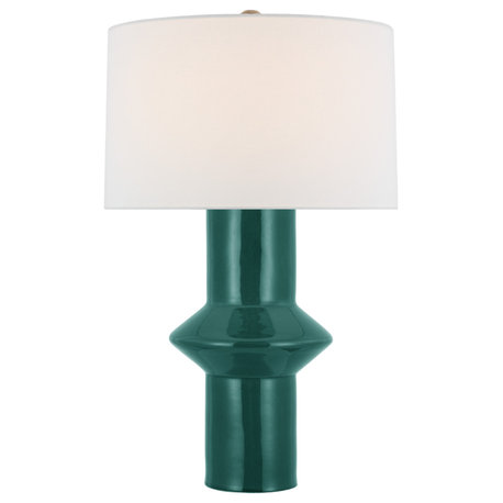 Maxime Medium Table Lamp in Emerald Crackle with Linen Shade