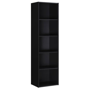 Hodedah Five Shelf Multi-Purpose Wooden Bookcase in Black Finish