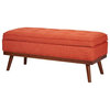 Retro Storage Bench, Angled Wood Legs With Polyester Seat & Inner Space, Orange