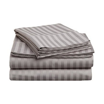 400 Thread Count Stripe Fitted Bed Sheet Set, Grey, Twin Xl