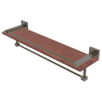 Montero 22" Wood Shelf with Gallery Rail and Towel Bar, Antique Brass