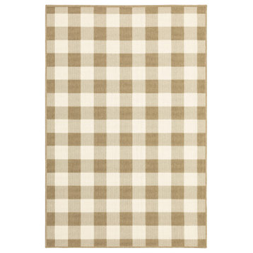 Martinique Gingham Check Indoor/Outdoor Area Rug, Tan, 1'9"x3'9"