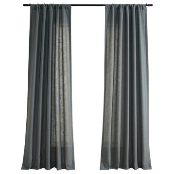 Dark Grey Classic Faux Linen Curtain Single Panel, 50W x 120L