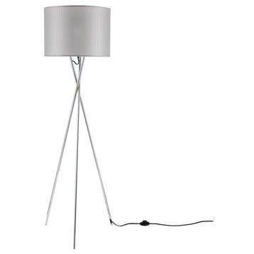 Amlight 62" Lisboa Tripod Floor Lamp, Metal Chrome Tripod and Grey Mesh Fabric