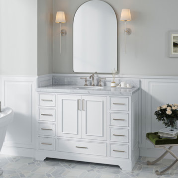 Ariel Stafford 49" Single Oval Sink Bathroom Vanity, White, 1.5 Carrara Marble
