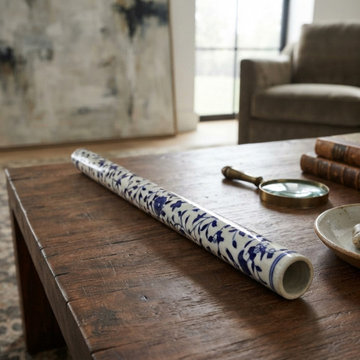 Blue White Porcelain Floral Graphic Flute Shape Tube Display Art ws5039