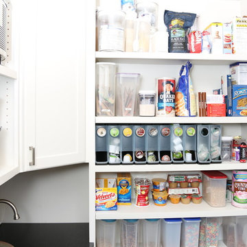 Organized Butler's Pantry Featuring Open Storage and White Cabinets