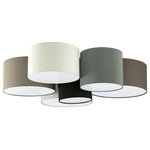 Eglo - Pastore 6-Light Flush Mount, Multi Natural - Add glamour to any ceiling with the Pastore ceiling light by Eglo. Adorened with 6 fabric drum shades in white, black, grey, taupe and cappuchino clustered together giving it a unique design for any space in your home