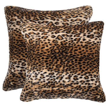 Belton Faux Fur Pillows, Set of 2, El Paso Leopard, 18"x18"