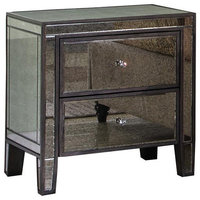 Best Master 2-Drawer Solid Wood Nightstand in Gray Brown/Antique Mirror