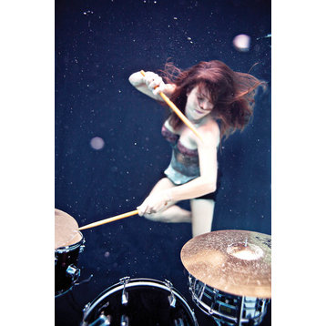 Underwater Drummer "Hit Like A Girl" Photographaph, 16x24,  Photographic Print