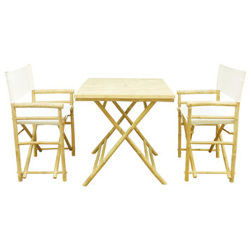 Square Table Set With 2 Director Canvas Chairs, White