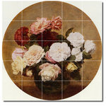 Picture-Tiles.com - Henri Fantin-Latour Flowers Painting Ceramic Tile Mural #79, 60"x60" - Mural Title: A Large Bouquet Of Roses