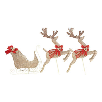 Holiday Wonderland Mesh Champagne Lighted Sleigh/Reindeer Set
