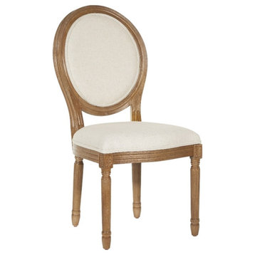 Lillian Oval Back Chair in Linen White Fabric with Brushed Frame