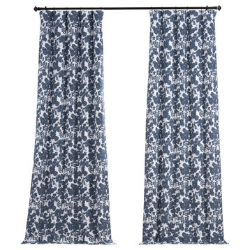 Fleur Blue Printed Cotton Blackout Curtain Single Panel, 50Wx108L