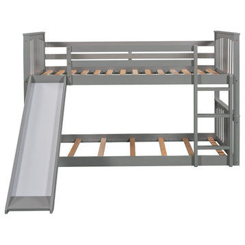 Gewnee Twin Over Twin Bunk Bed with Slide and Ladder in Gray