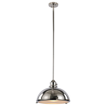 Performance 1-Light Pendant, Polished nickel With Frosted Pattern