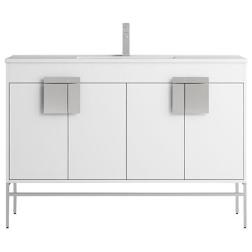 47" Kuro Minimalistic Single Sink Vanity, White, No Medicine Cabinet