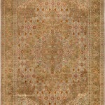 Bareens Designer Rugs - Farhad Pak Persian Zoila Taupe/Green Wool Rug - 9'2'' x 12'3'' - Designed with mesmerizing intricacy and gorgeous color palette, this hand-knotted masterpiece demonstrates the beauty and electrifying thrill of Pak Persian art. These meticulously hand-knotted Pak-Persian rug is made with pure wool and features breathtaking traditional, transitional, and tribal designs in bold luxurious color pallets. Known for their intricate designs these rugs are a reproduction of Persian rugs, made in Pakistan with unique Mughal designs. Made by master weavers using the same Persian texture, design and dying technique, we wanted to produce the most significant manifestation of Persian art, life, and culture. This rug is most famous for its exceptional quality, incredible designs, patterns, and vibrant rich color. Pak-Persian rugs made with Persian weave with high knot counts, which enables the high intricacy and detail found in the patterns are also referred to as "State of art", each color adds a rich beautiful detail in the artwork of this rug. The design, color, and beautiful chromatic composition with a vibrant sheen with intricate designs, exude beauty, elegance, and quality make this rug a masterpiece of its own.