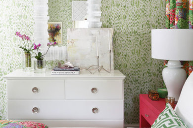 Bedroom - small transitional guest bedroom idea in Atlanta with green walls