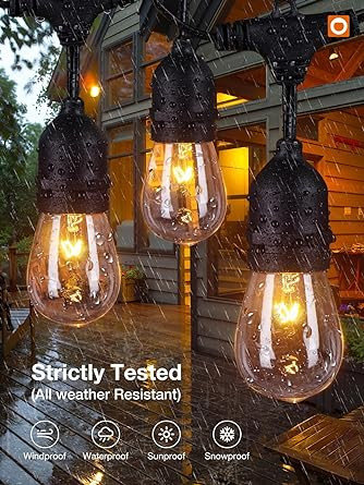 48 FT Outdoor String Lights Commercial Grade Weatherproof Strand