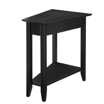 Pemberly Row Contemporary Wood Wedge End Table with Bottom Shelf in Black