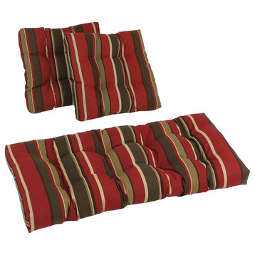 Square Outdoor Tufted Settee Cushions, 3-Piece Set, Montserrat Sangria
