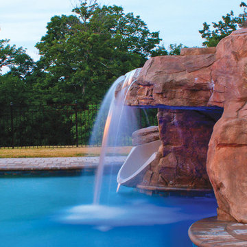 Swimming Pool with Slide and RicoRock Waterfall