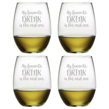 "My Favorite Drink is the Next One" Stemless Wine Glasses, Set of 4