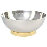 Serene Spaces Living - Serene Spaces Living Polished Stainless Steel Bowl, Large - This solid stainless steel bowl, handmade in India, has a polished silver finish. Because these bowl trays are handmade, each piece may vary slightly in size. The bowl measures 10 inches in Diameter and 4 inches Height. It has a gold rim at the base to give it a more shiny look. You can count on quality design and manufacturing when you order Serene Spaces Living products, where we make everything with love.