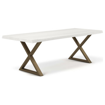 Brooks Dining Table, White Wash, Brass, 40"x79", X Base