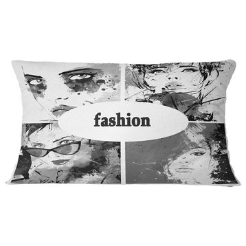 Collage of Girl Faces Abstract Portrait Throw Pillow, 12"x20"