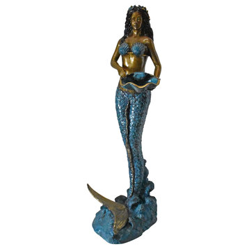 Mermaid Holding a Shell Bronze Fountain Color Finish - Size: 18" x 19" x 46"H.