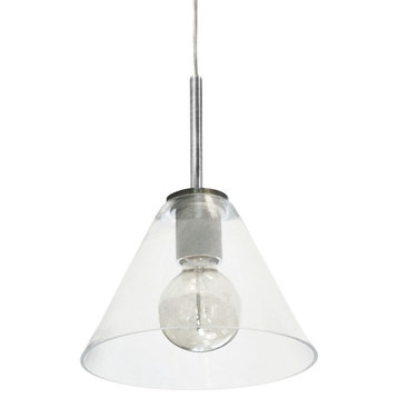 1 Light Incandescent Pendant, Satin Chrome with Clear Glass