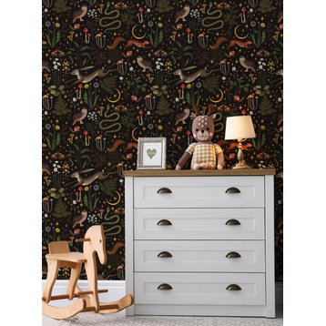 Fairytale Forest Moon and Stars Peel and Stick Vinyl Wallpaper, Night, 24" X 60"